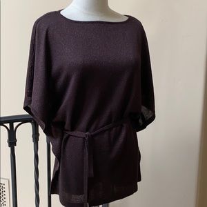 Brown metallic knit tunic top with belt